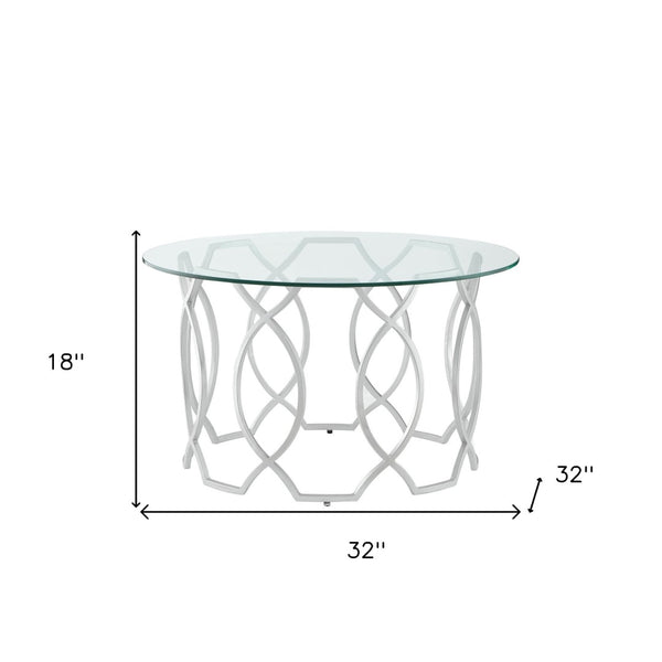 HomeRoots 32" Clear Glass and Iron Round Coffee Table – Chic Modern Design for Stylish Living Spaces and Offices Silver 543867