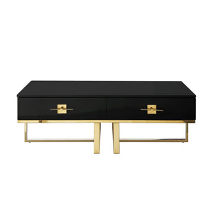 Homeroots 47" Black And Gold Stainless Steel Coffee Table With Two Drawers Black,Gold  543868