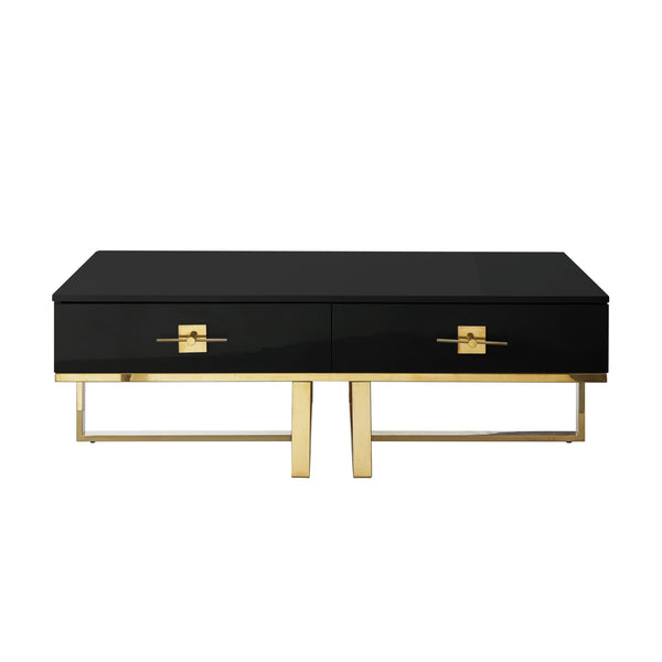 Homeroots 47" Black And Gold Stainless Steel Coffee Table With Two Drawers Black,Gold  543868