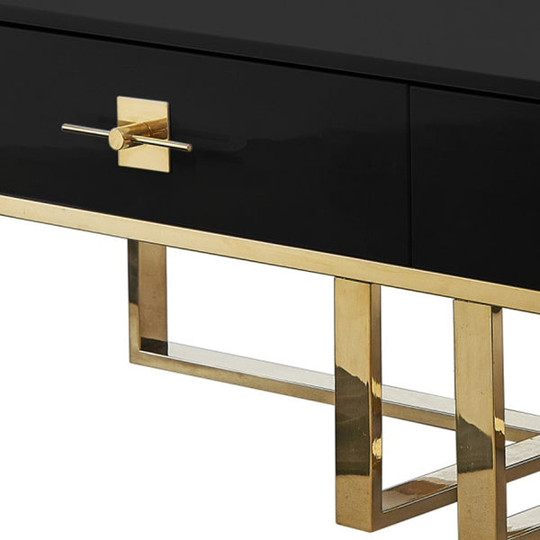 Homeroots 47" Black And Gold Stainless Steel Coffee Table With Two Drawers Black,Gold  543868