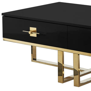 Homeroots 47" Black And Gold Stainless Steel Coffee Table With Two Drawers Black,Gold  543868