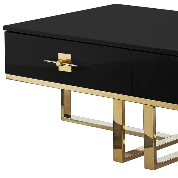 Homeroots 47" Black And Gold Stainless Steel Coffee Table With Two Drawers Black,Gold  543868