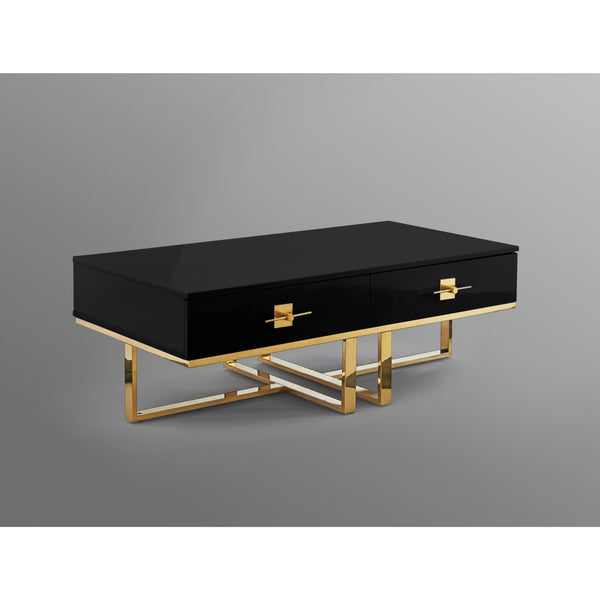 Homeroots 47" Black And Gold Stainless Steel Coffee Table With Two Drawers Black,Gold  543868