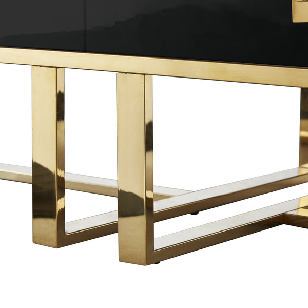 Homeroots 47" Black And Gold Stainless Steel Coffee Table With Two Drawers Black,Gold  543868
