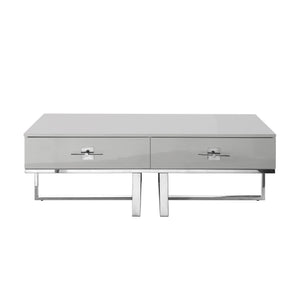 Homeroots 47" Light Gray And Silver Metallic Stainless Steel Coffee Table With Two Drawers Light Grey,Chrome  543869