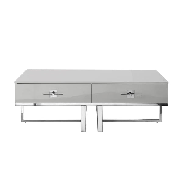 Homeroots 47" Light Gray And Silver Metallic Stainless Steel Coffee Table With Two Drawers Light Grey,Chrome  543869