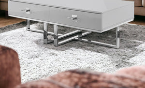 Homeroots 47" Light Gray And Silver Metallic Stainless Steel Coffee Table With Two Drawers Light Grey,Chrome  543869