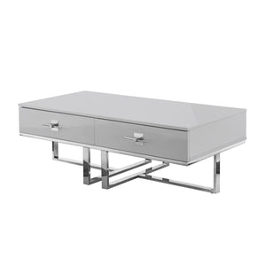 Homeroots 47" Light Gray And Silver Metallic Stainless Steel Coffee Table With Two Drawers Light Grey,Chrome  543869