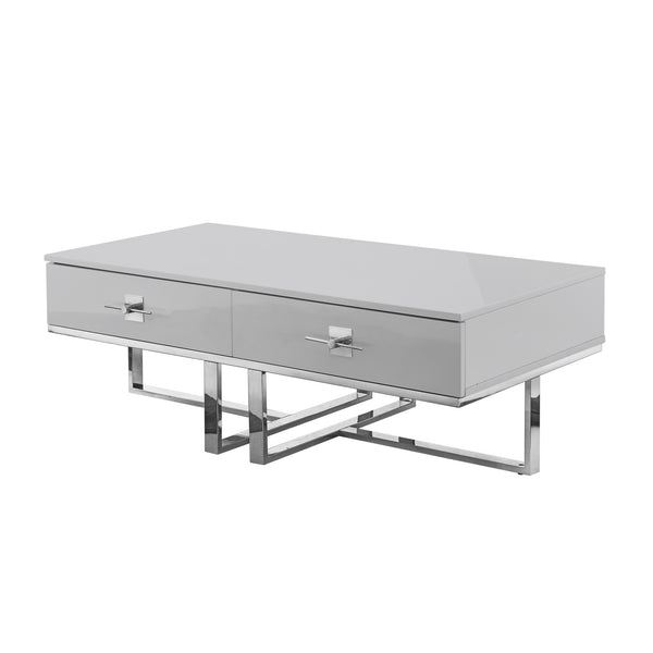 Homeroots 47" Light Gray And Silver Metallic Stainless Steel Coffee Table With Two Drawers Light Grey,Chrome  543869