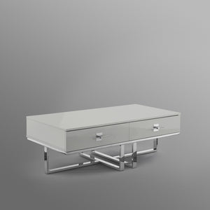 Homeroots 47" Light Gray And Silver Metallic Stainless Steel Coffee Table With Two Drawers Light Grey,Chrome  543869