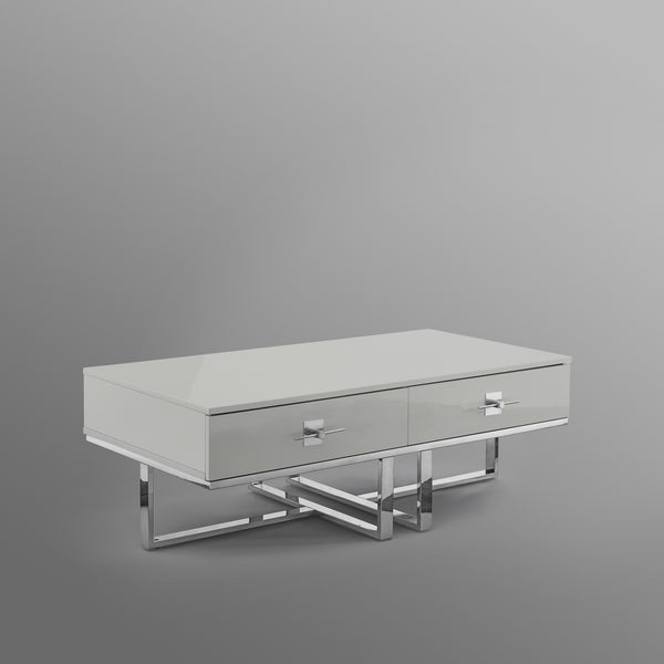 Homeroots 47" Light Gray And Silver Metallic Stainless Steel Coffee Table With Two Drawers Light Grey,Chrome  543869