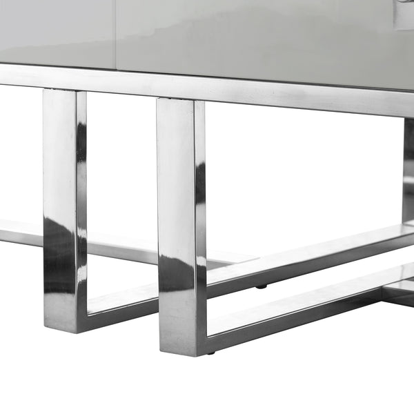 Homeroots 47" Light Gray And Silver Metallic Stainless Steel Coffee Table With Two Drawers Light Grey,Chrome  543869
