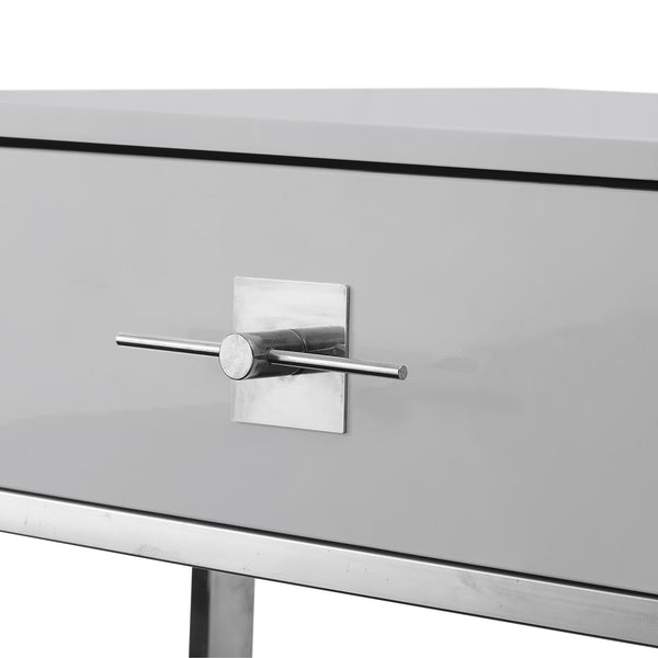 Homeroots 47" Light Gray And Silver Metallic Stainless Steel Coffee Table With Two Drawers Light Grey,Chrome  543869