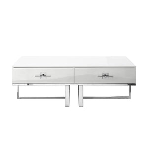 Homeroots 47" White And Silver Metallic Wood And Stainless Steel Coffee Table White,Chrome  543870