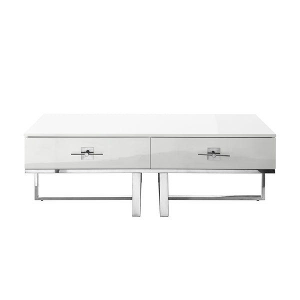Homeroots 47" White And Silver Metallic Wood And Stainless Steel Coffee Table White,Chrome  543870