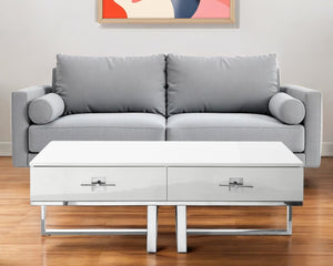 Homeroots 47" White And Silver Metallic Wood And Stainless Steel Coffee Table White,Chrome  543870