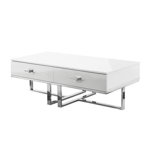 Homeroots 47" White And Silver Metallic Wood And Stainless Steel Coffee Table White,Chrome  543870