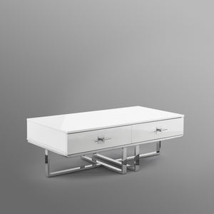 Homeroots 47" White And Silver Metallic Wood And Stainless Steel Coffee Table White,Chrome  543870
