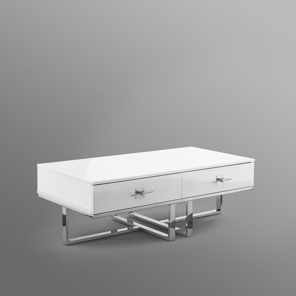 Homeroots 47" White And Silver Metallic Wood And Stainless Steel Coffee Table White,Chrome  543870
