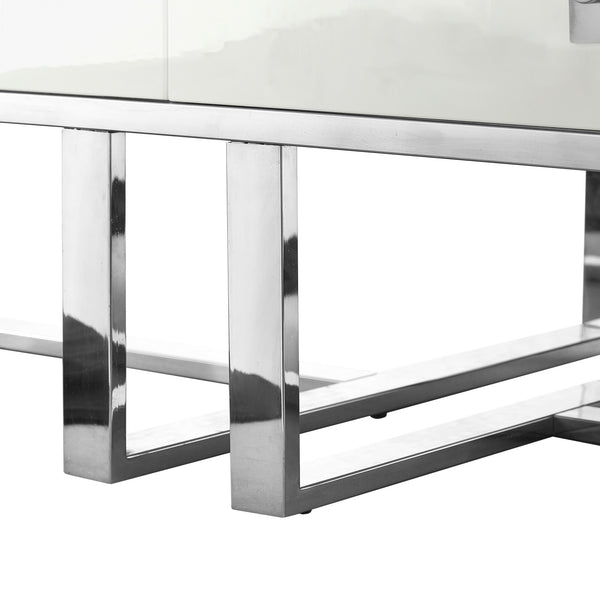 Homeroots 47" White And Silver Metallic Wood And Stainless Steel Coffee Table White,Chrome  543870