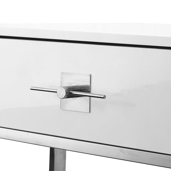 Homeroots 47" White And Silver Metallic Wood And Stainless Steel Coffee Table White,Chrome  543870
