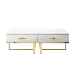 Homeroots 47" White And Gold Stainless Steel Coffee Table With Two Drawers White,Gold  543871