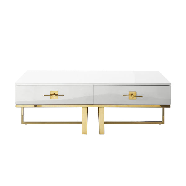 Homeroots 47" White And Gold Stainless Steel Coffee Table With Two Drawers White,Gold  543871