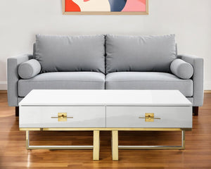 Homeroots 47" White And Gold Stainless Steel Coffee Table With Two Drawers White,Gold  543871