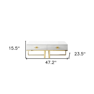 Homeroots 47" White And Gold Stainless Steel Coffee Table With Two Drawers White,Gold  543871