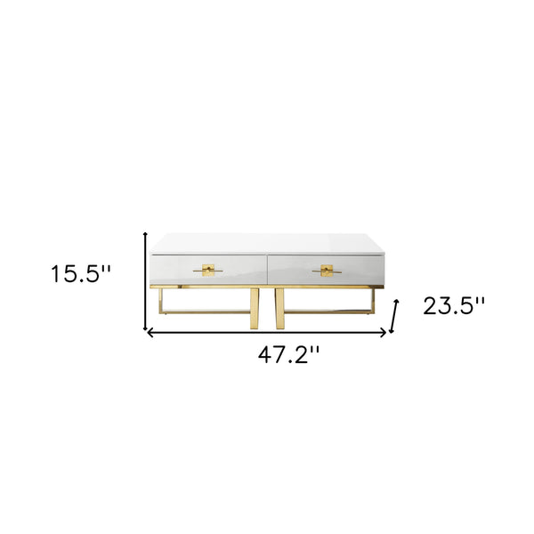 Homeroots 47" White And Gold Stainless Steel Coffee Table With Two Drawers White,Gold  543871