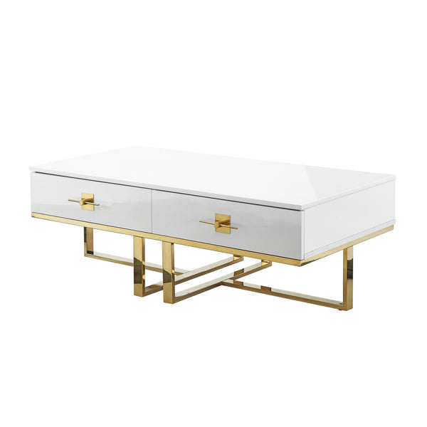 Homeroots 47" White And Gold Stainless Steel Coffee Table With Two Drawers White,Gold  543871