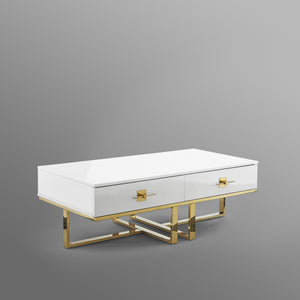 Homeroots 47" White And Gold Stainless Steel Coffee Table With Two Drawers White,Gold  543871