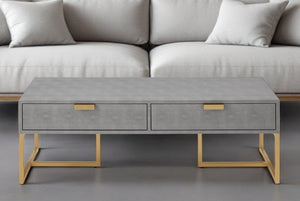 HomeRoots 46" Modern Gray and Gold Coffee Table with Two Drawers for Stylish Living Room Storage Solutions Grey/Gold 543872