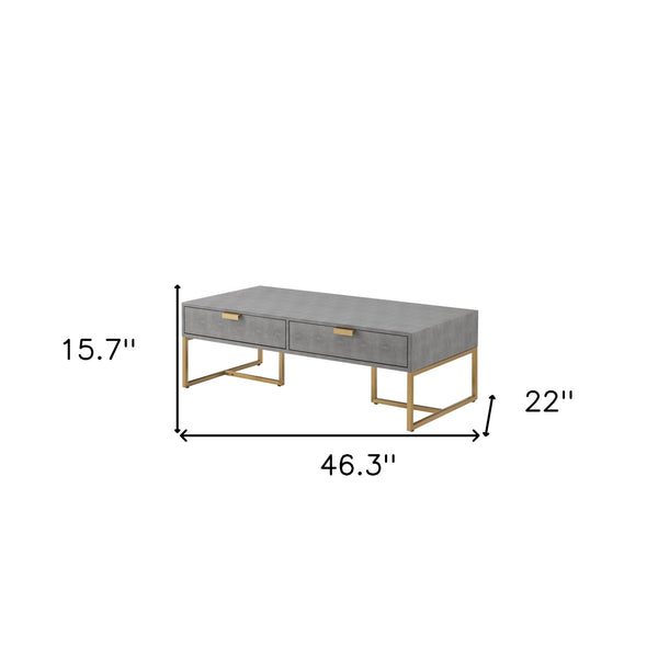 Homeroots 46" Gray And Gold Stainless Steel Coffee Table With Two Drawers Grey,Gold  543872
