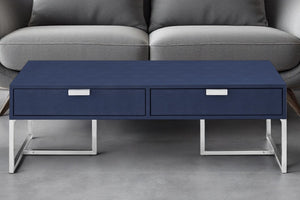 HomeRoots 46" Modern Gray and Gold Coffee Table with Two Drawers for Stylish Living Room Storage Solutions Navy/Chrome 543873