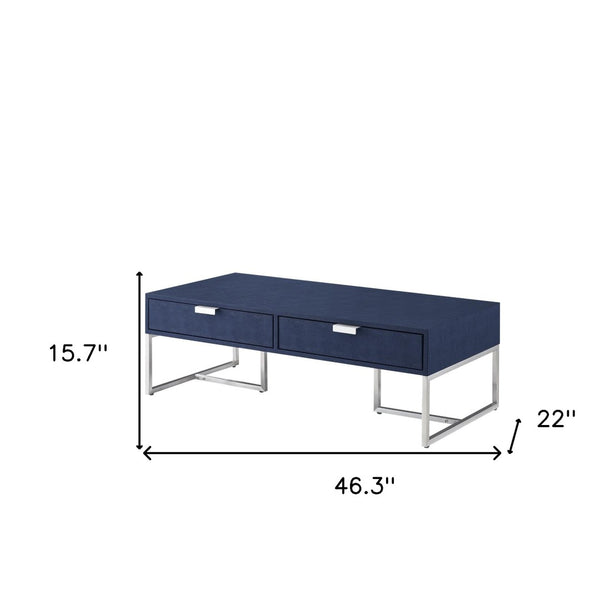 HomeRoots 46" Modern Gray and Gold Coffee Table with Two Drawers for Stylish Living Room Storage Solutions Navy/Chrome 543873