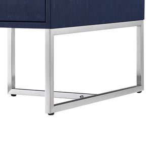 Homeroots 46" Navy Blue And Silver Metallic Stainless Steel Coffee Table With Two Drawers Navy,Chrome  543873