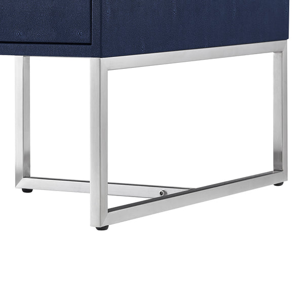 Homeroots 46" Navy Blue And Silver Metallic Stainless Steel Coffee Table With Two Drawers Navy,Chrome  543873