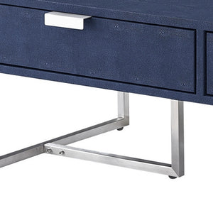 Homeroots 46" Navy Blue And Silver Metallic Stainless Steel Coffee Table With Two Drawers Navy,Chrome  543873