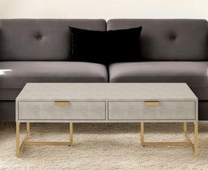 Homeroots 46" Cream And Gold Wood And Stainless Steel Coffee Table With Two Drawers Cream White,Gold  543874