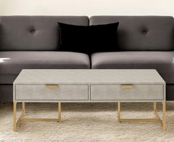 Homeroots 46" Cream And Gold Wood And Stainless Steel Coffee Table With Two Drawers Cream White,Gold  543874