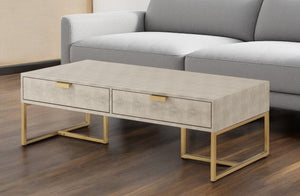 HomeRoots 46" Modern Gray and Gold Coffee Table with Two Drawers for Stylish Living Room Storage Solutions Cream White/Gold 543874