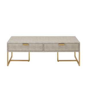 Homeroots 46" Cream And Gold Wood And Stainless Steel Coffee Table With Two Drawers Cream White,Gold  543874