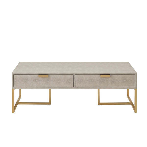 Homeroots 46" Cream And Gold Wood And Stainless Steel Coffee Table With Two Drawers Cream White,Gold  543874