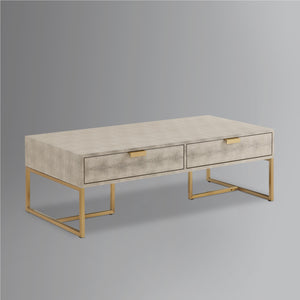 Homeroots 46" Cream And Gold Wood And Stainless Steel Coffee Table With Two Drawers Cream White,Gold  543874