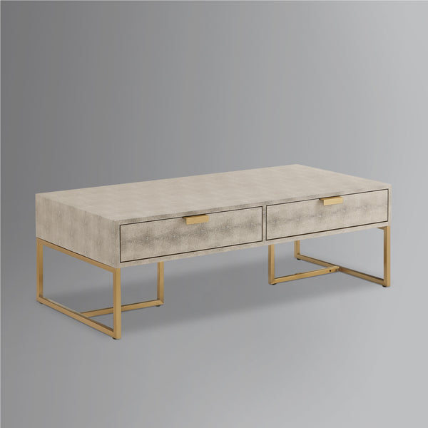 Homeroots 46" Cream And Gold Wood And Stainless Steel Coffee Table With Two Drawers Cream White,Gold  543874