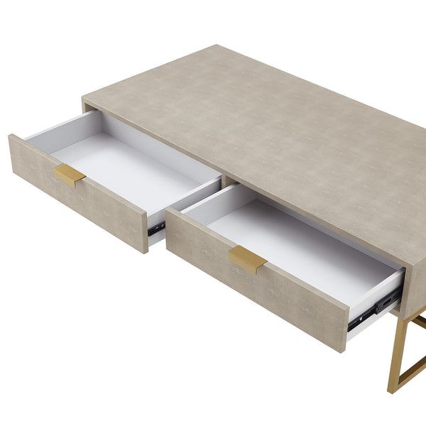 Homeroots 46" Cream And Gold Wood And Stainless Steel Coffee Table With Two Drawers Cream White,Gold  543874