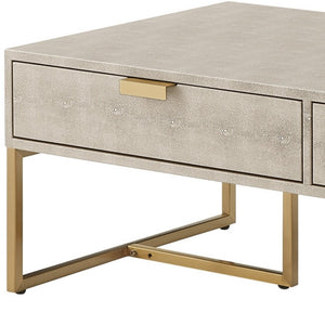 Homeroots 46" Cream And Gold Wood And Stainless Steel Coffee Table With Two Drawers Cream White,Gold  543874