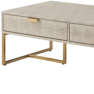 Homeroots 46" Cream And Gold Wood And Stainless Steel Coffee Table With Two Drawers Cream White,Gold  543874