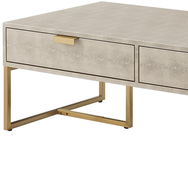 Homeroots 46" Cream And Gold Wood And Stainless Steel Coffee Table With Two Drawers Cream White,Gold  543874